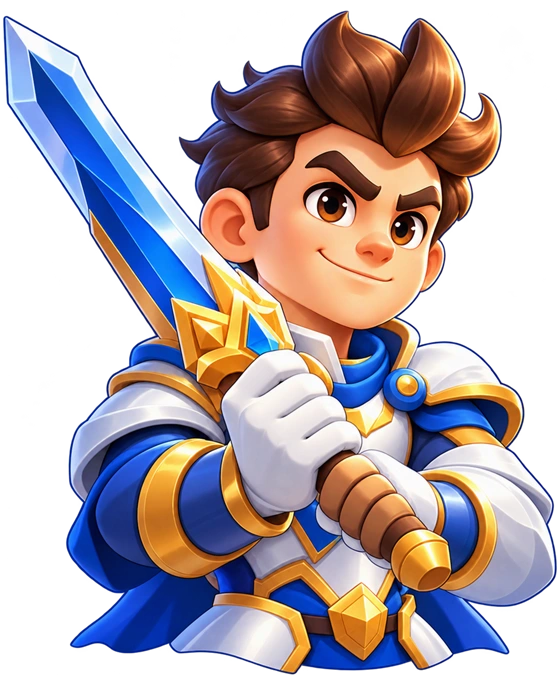 NexRival’s smiling knight with a blue crystal sword
